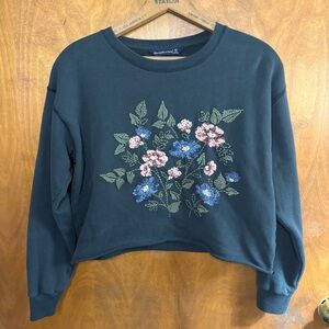 Abercrombie & Fitch Black Floral Embroidered Oversized Sweatshirt Sweater Boxy